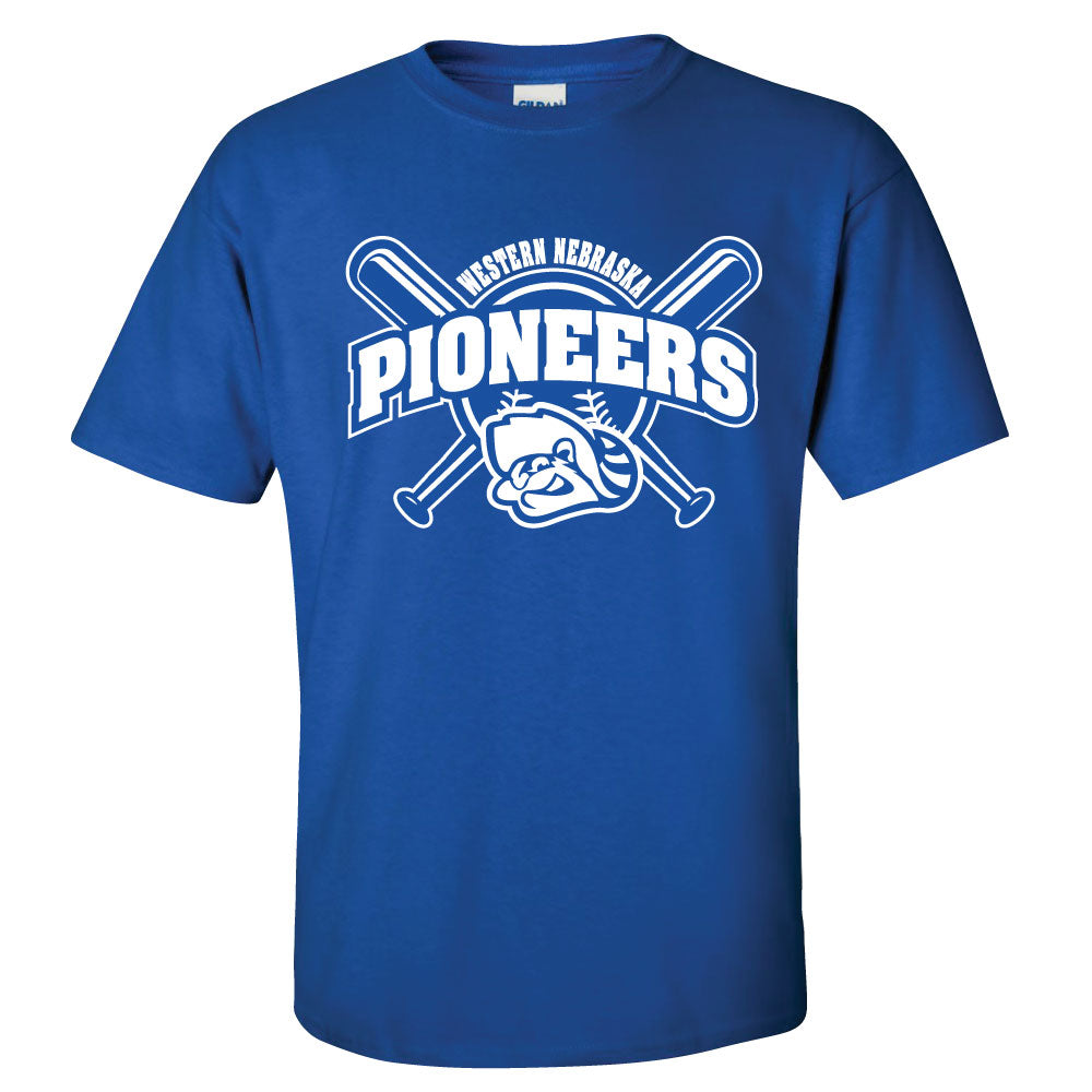 Adult blue crossed bat logo t-shirt